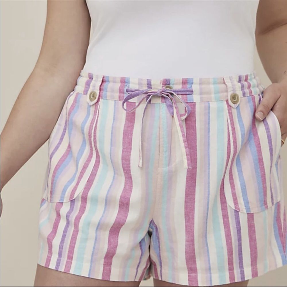 TORRID | Pull On 5” Linen Blend Striped Drawstring Waist Shorts Women’s Size 18